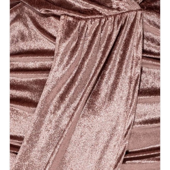 DUSTY PURPLE VELVET SIDE RUCHED WRAP FRONT LONG SLEEVE BODYCON MINI DRESS - Picture 7 of 7